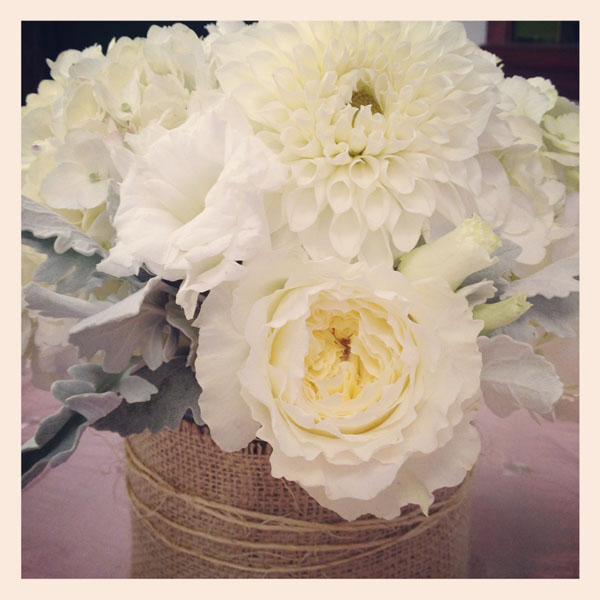 burlap twine and white flowers