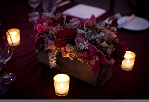 Burugndy and grey flower arrangement