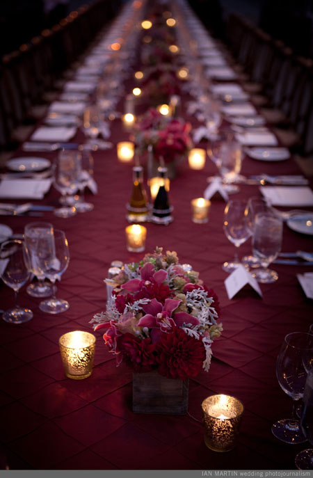 burgundy and grey centerpiece