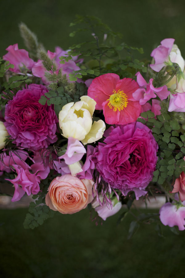 ranunculus and sweetpeas arrangement