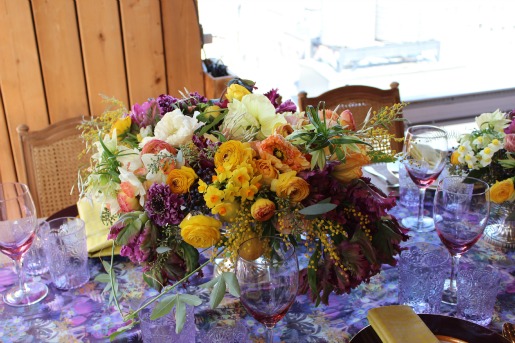 yellow and plum centerpiece