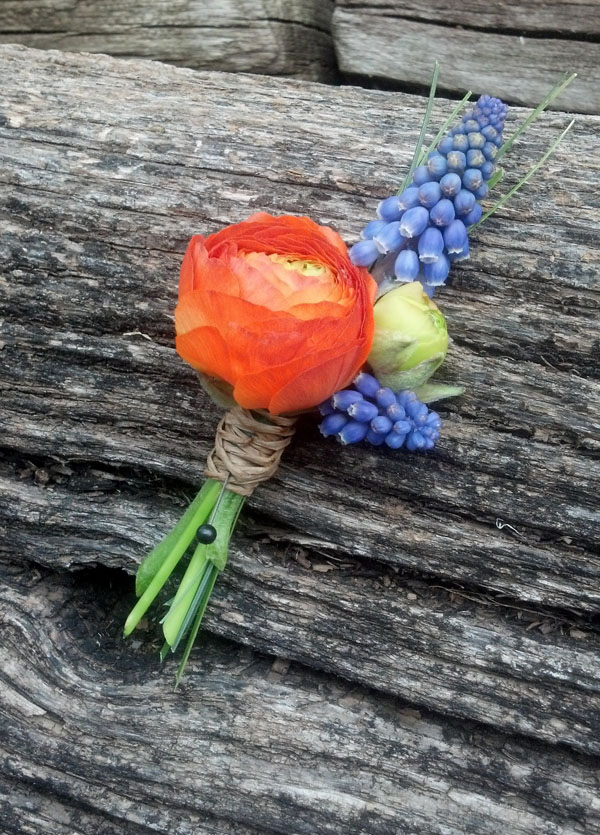 ranunculus and muscari boutonniere