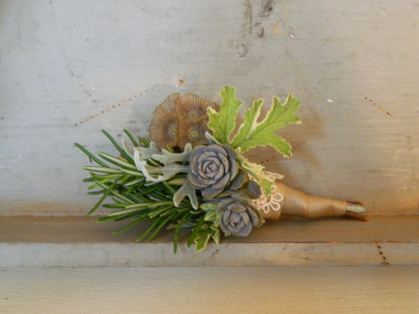 succulent and pod boutonniere