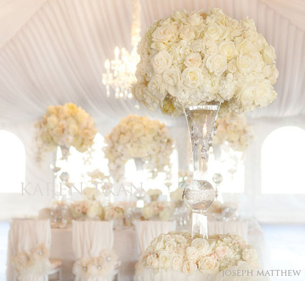 elevated white centerpieces