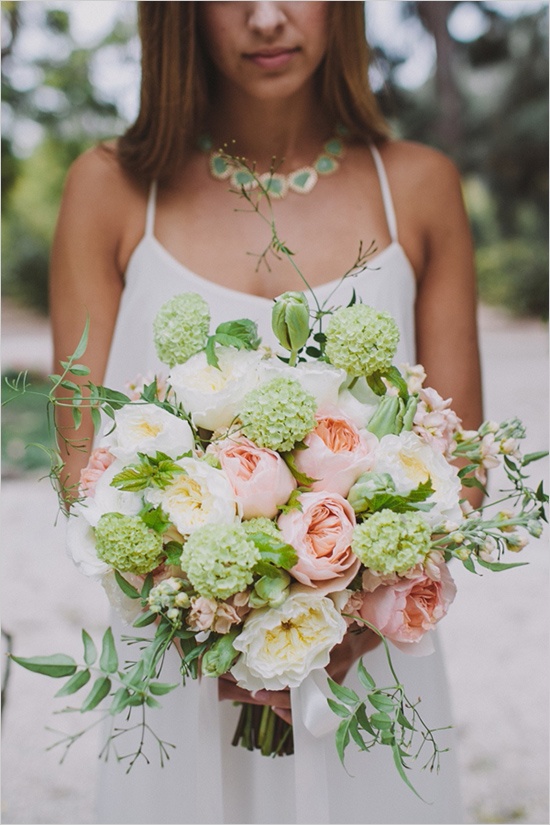 bridal bouquet of viburnum and garden roses