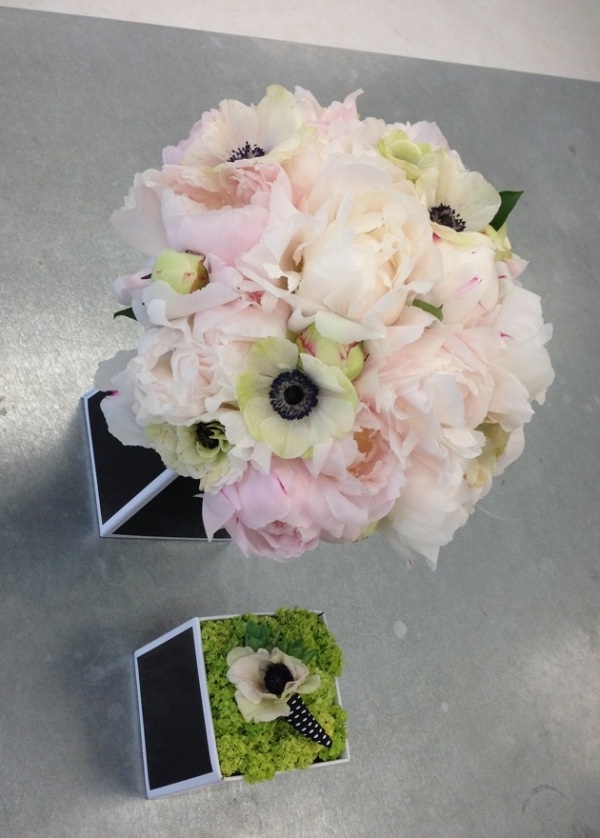 bouquet of pink peonies and white anemones