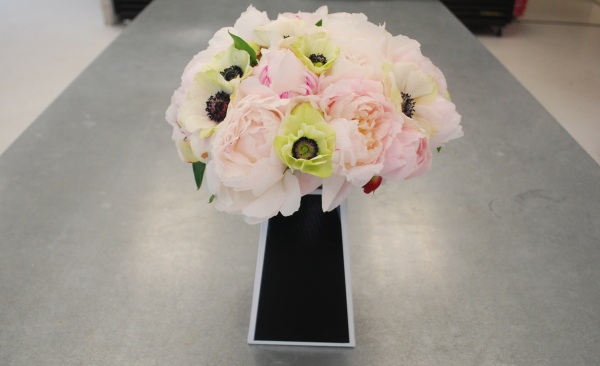 bouquet of pink peonies and white anemones