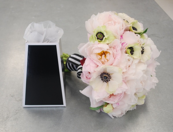 bouquet of pink peonies and white anemones