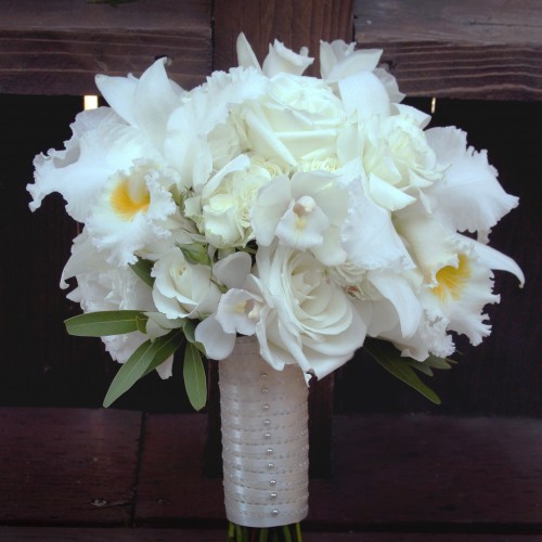 white orchid and rose bridal bouquet