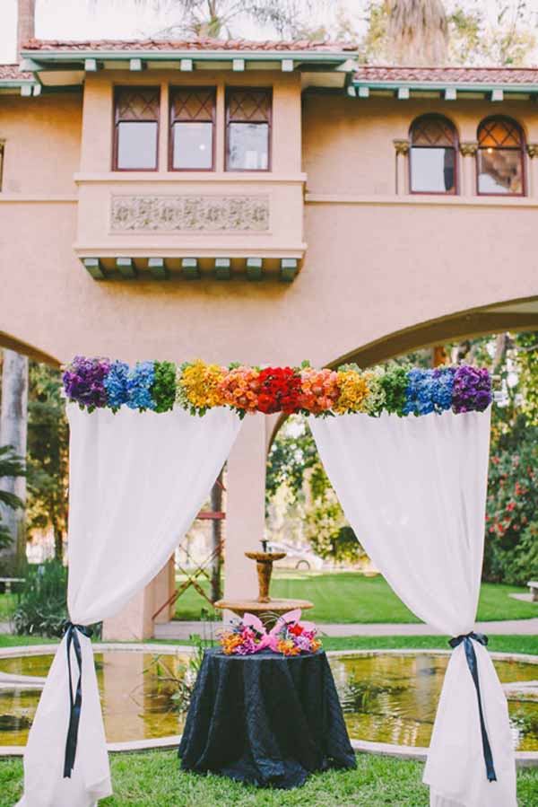 Pixies Petals - flower arch with flowers the color of the rainbow