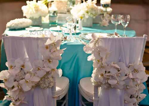 Karen Tran, Bride and Groom Chair backs with white orchids