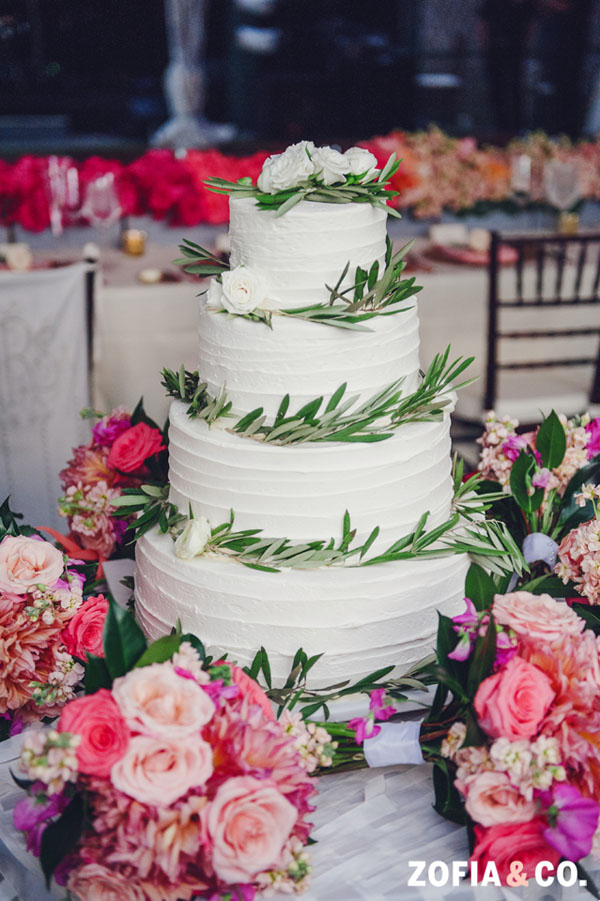 Zofia & Co Photography, Soiree Floral, Nantucket, Wedding Cake decorated with greenery