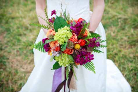 Urban Petals Jodi Byrnes Photograpy - bridal bouquet of green orange fuchsia flowers