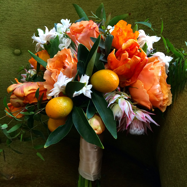Flirty Fleurs Floral Design Workshops - Orange and White Bridal Bouquet with Kumquats