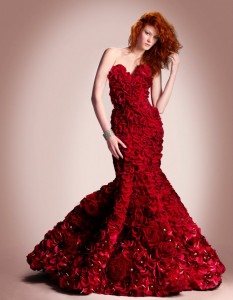 dress made out of red roses