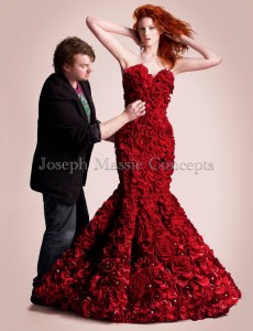 dress made out of red rose petals