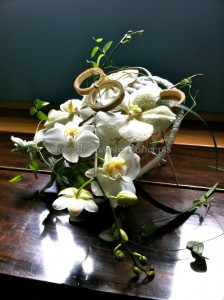 modern arrangement with white phalaenopsis orchids