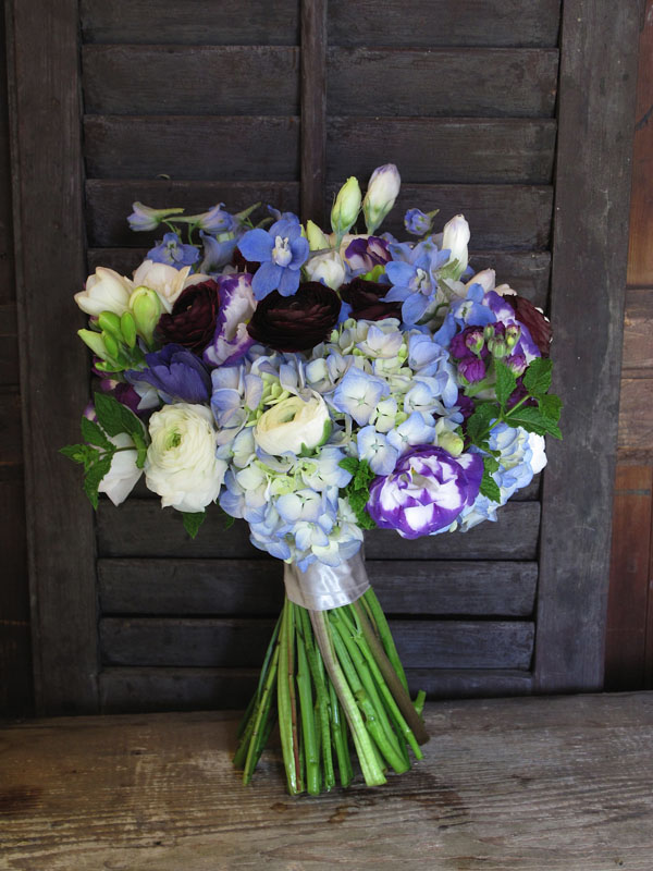 blue and purple bridal bouquet