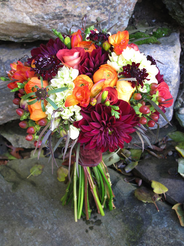 fall bouquet of red orange white