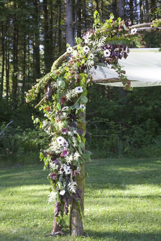 Rustic, Woodland Wedding Chuppah designed at a Flirty Fleurs Floral Design Class in Washington.