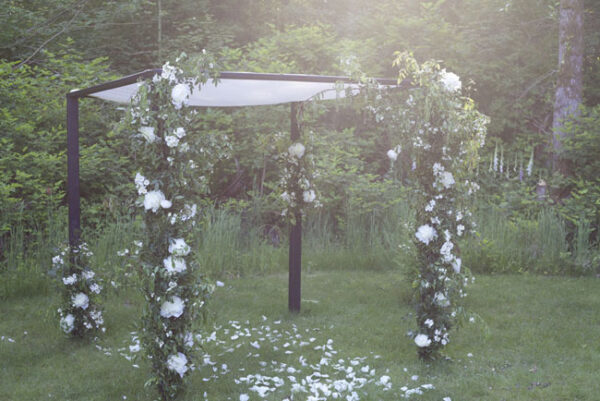 WildRose Chuppah with white peonies, from the Flirty Fleurs Floral Design Workshop, Florist Class