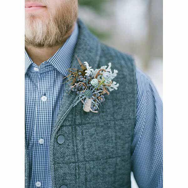 Bare Root Flora - Blue Texture Boutonniere - Colorado Weddings