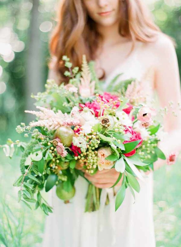 Bare Root Flora - Connie Dai Photography - textured pink and green bridal bouquet