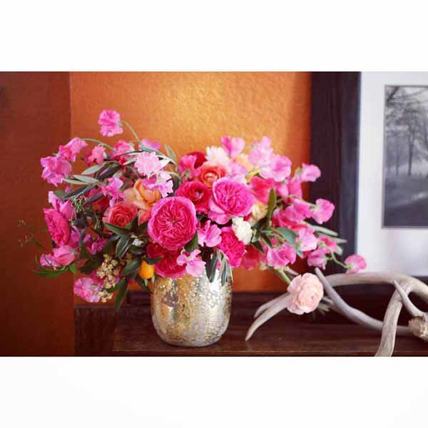 Bare Root Flora - Pink floral arrangement with sweetpeas, garden roses, and ranunculus - Colorado Flowers