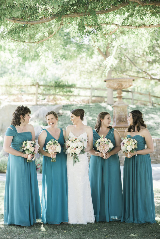 Fleurie Flowers, Reedley, California, wedding party with blush bouquets