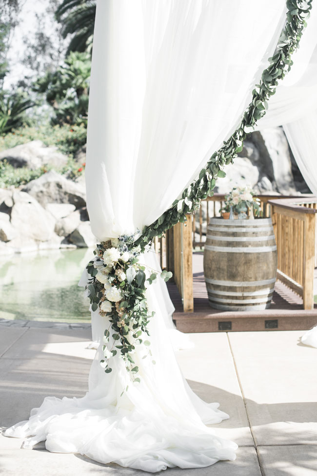 Fleurie Flowers, Reedley, California, drapery with green garlands