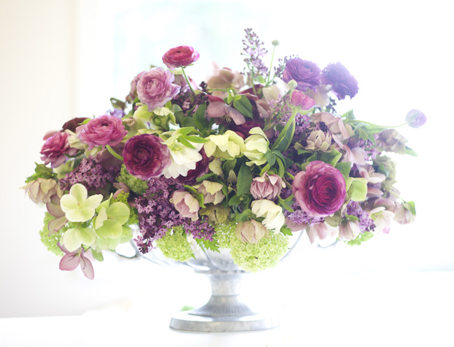 Bella Fiori Washington; arrangement of hellebores, ranunculus, viburnum