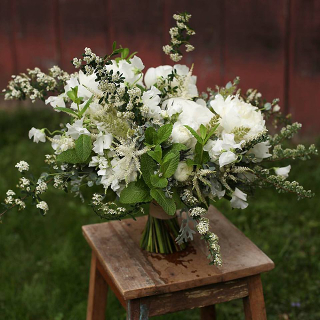 Floral Verde LLC - Cincinnati Florist - white bridal bouquet with spirea, peonies, astilbe, and sweepteas