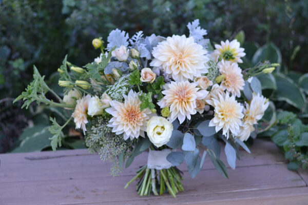 Buckeye Blooms bridal bouquets with cafe au lait dahlias