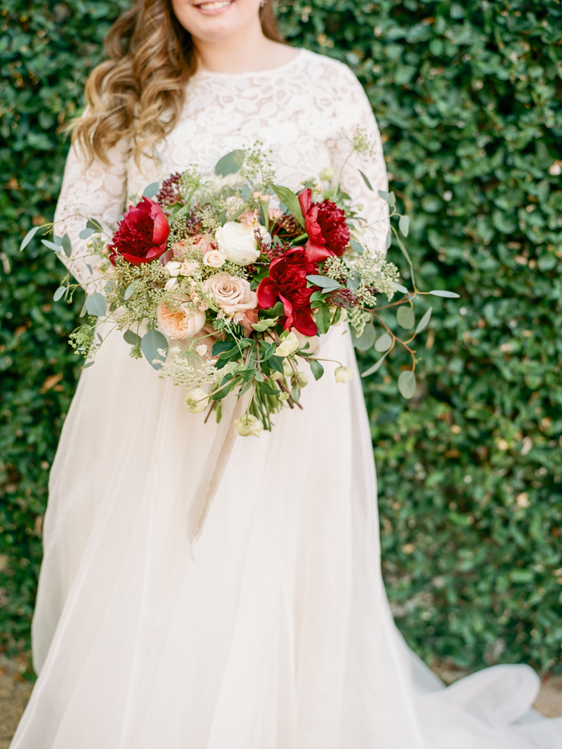 Myrtle Blue Floral Design, Florida. Shannon Griffin Photography. Bridal bouquet with burgundy and cream flowers.