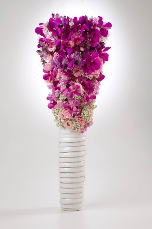 Designed by Hitomi Gilliam AIFD, Magenta flowers in a Modern Style