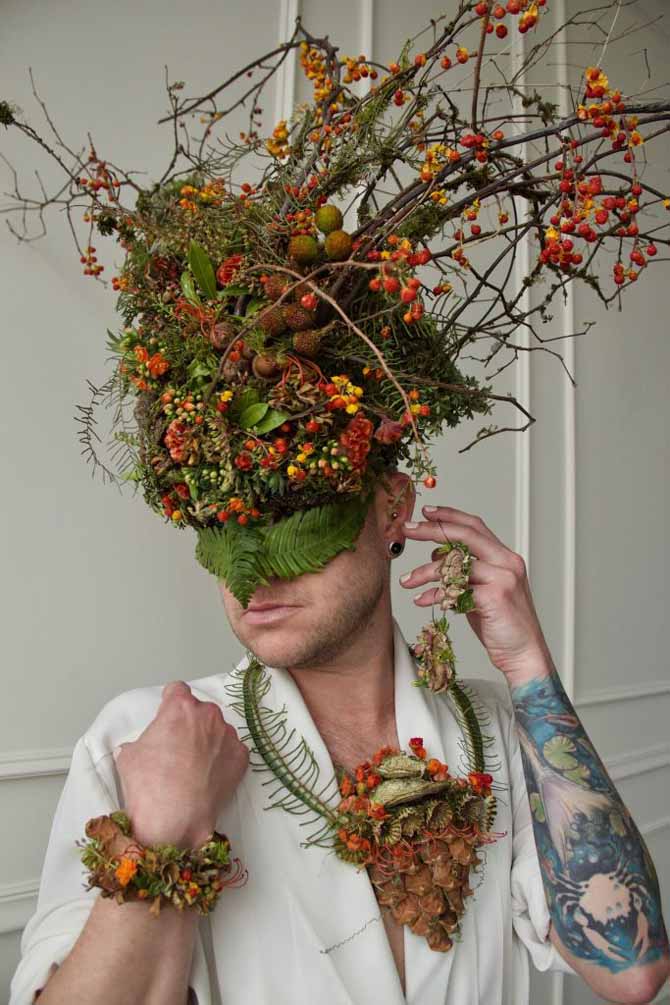 botanical headpiece and jewelry, photo Gwen Severson, Francoise Weeks