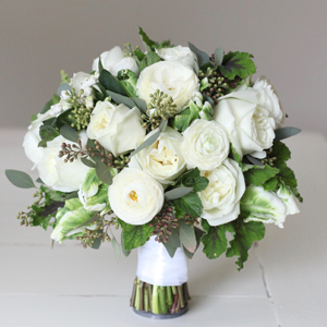 Flirty Fleurs White And Green bridal bouquet with polo roses, ranunculus, and tulips - How to Price a Bridal Bouquet