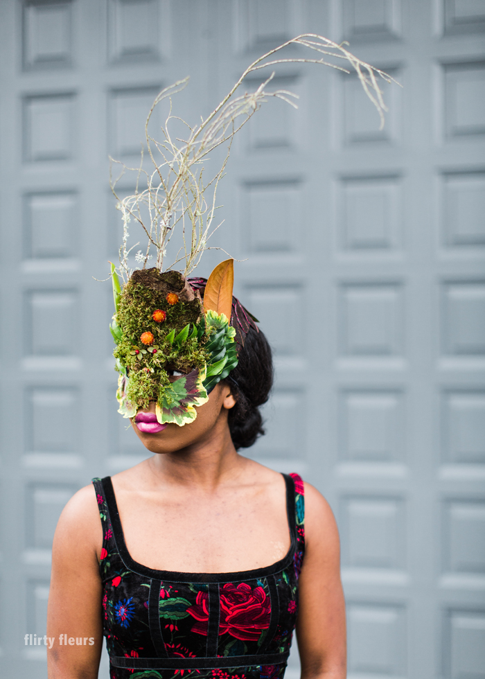 A Botanical Couture Mask designed with during a floral design workshop with Françoise Weeks and Flirty Fleurs in Seattle, Washington