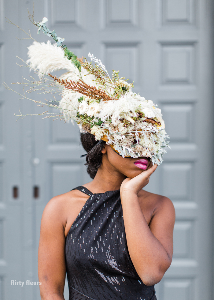 A Botanical Couture Mask designed with during a floral design workshop with Françoise Weeks and Flirty Fleurs in Seattle, Washington