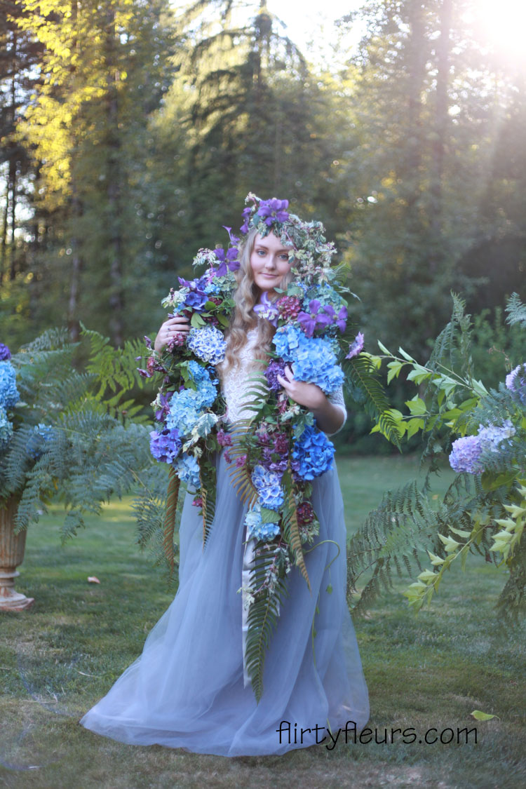 Flirty Fleurs - Boa of hydrangeas, ferns and clematis designed by Alicia Schwede