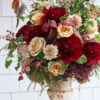 flirty fleurs large arrangement with red peonies golden mustard roses antique carnations