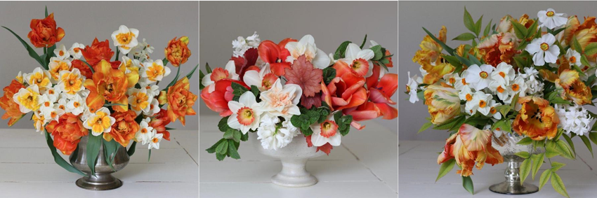 floral arrangements of tulips, hyacinths, daffodils with longfield gardens and flirty fleurs