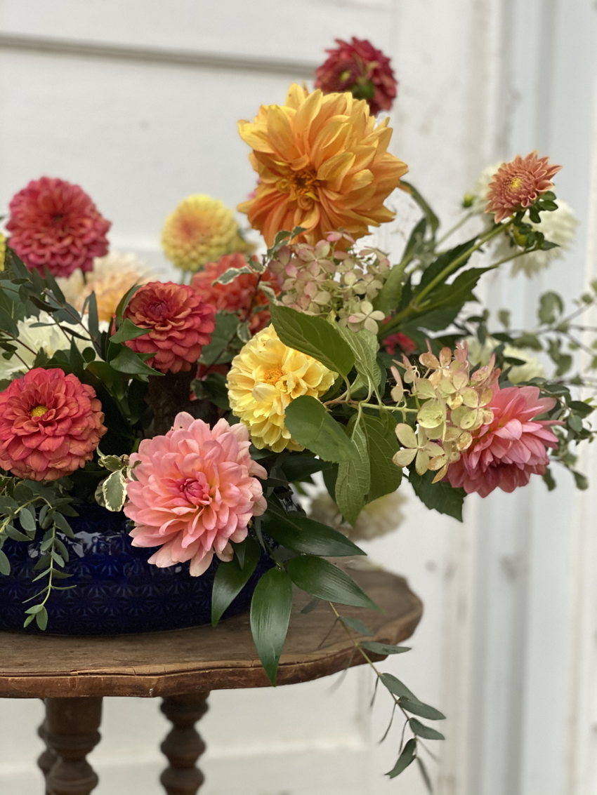 Jessica Jones Blooms N Blossoms Wedding Florist Kentucky  - flower arrangement of dahlias