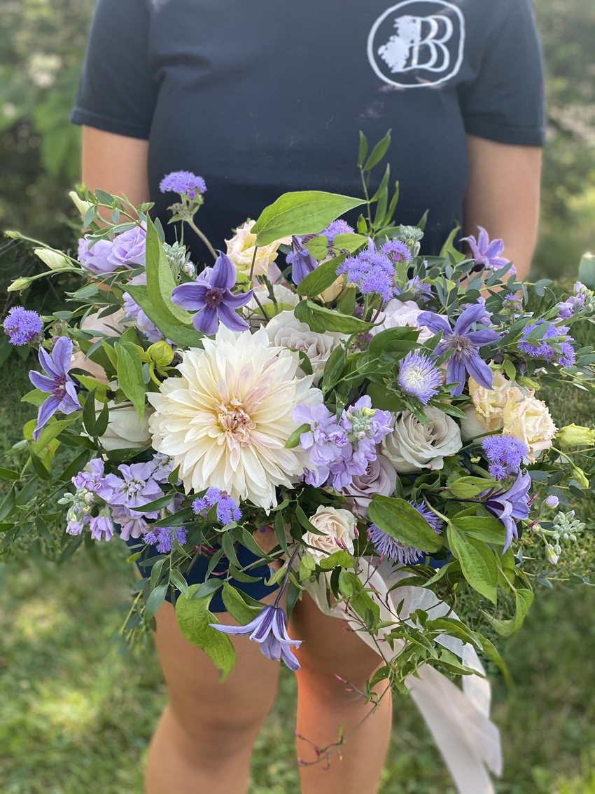 Jessica Jones Blooms N Blossoms Wedding Florist Kentucky  - bridal bouquet with white and blue flowers
