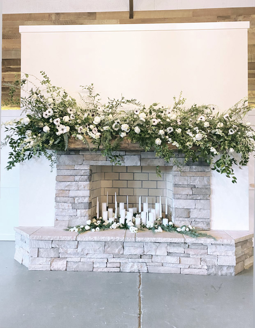 Jessica Jones Blooms N Blossoms Wedding Florist Kentucky  - mantel place full of flowers