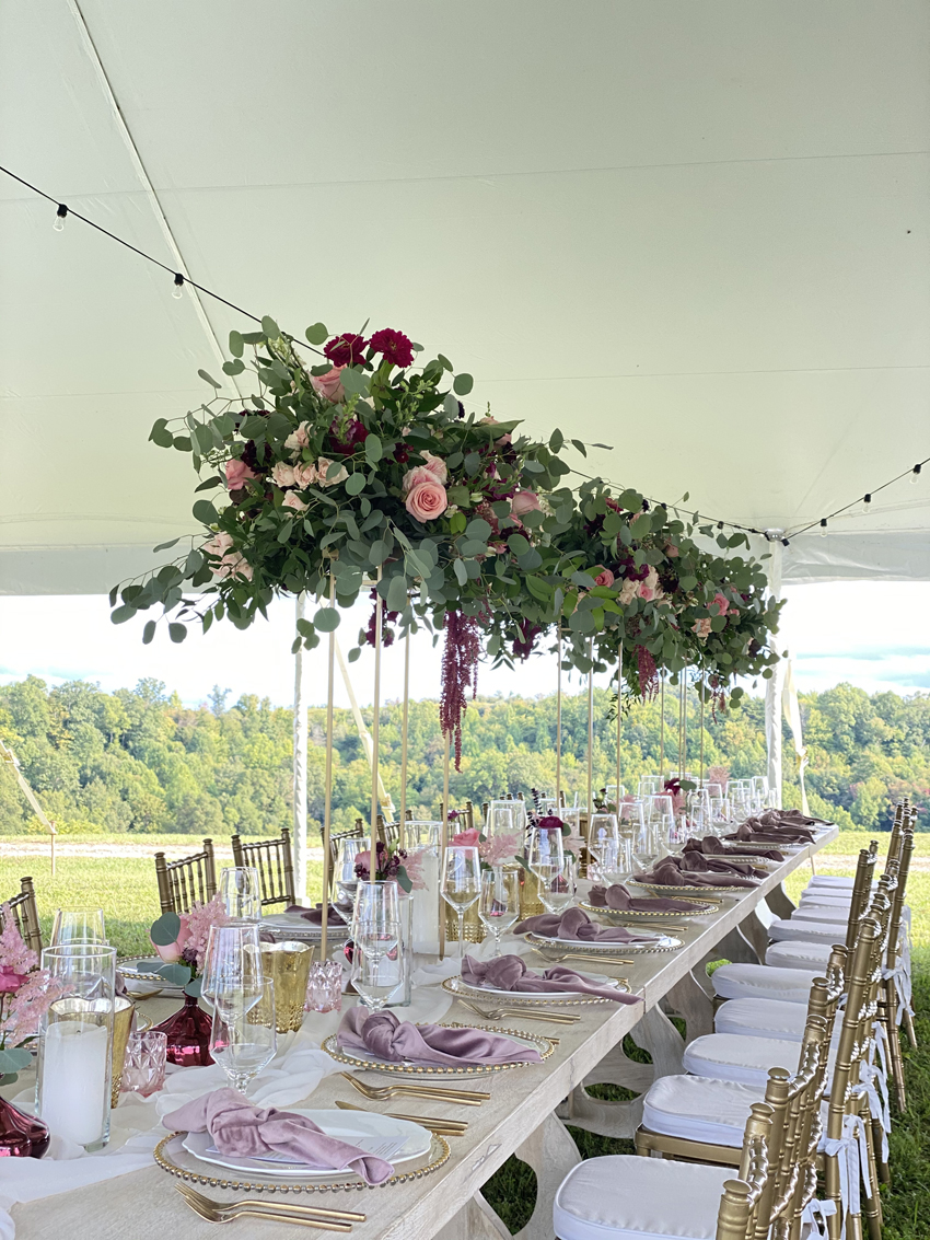 Jessica Jones Blooms N Blossoms Wedding Florist Kentucky  - elevated floral arrangement on king table