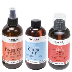 FloraLife Quick Dip, Finishing Touch Spray & Flower Food Bundle - Nutrition and Hydration Formulas for Fresh Cut Flowers