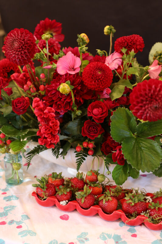 First and Bloom Florist with Tammy Myers, Red strawberry floral arrangement