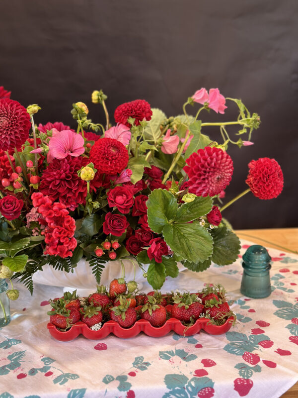 First and Bloom Tammy Myers Florist Red Flower Centerpiece inspired by Strawberries