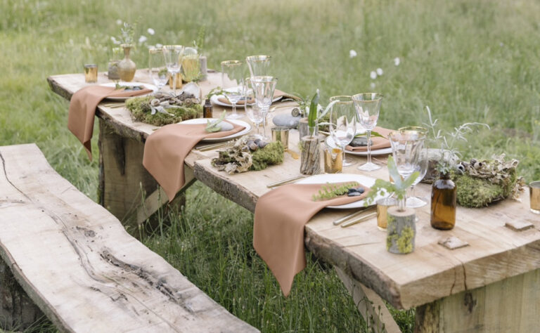 Table setting by Francoise Weeks with a botanical texture display